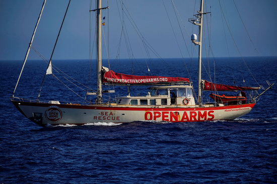 A vessel for the NGO Proactiva Open Arms sailing towards Spain (photo courtesy of REUTERS Juan Medina, July 19 2018)